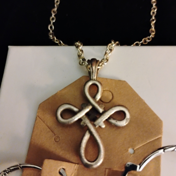 Silver Cross Necklace and Hoop Earrings Set - Picture 2 of 7